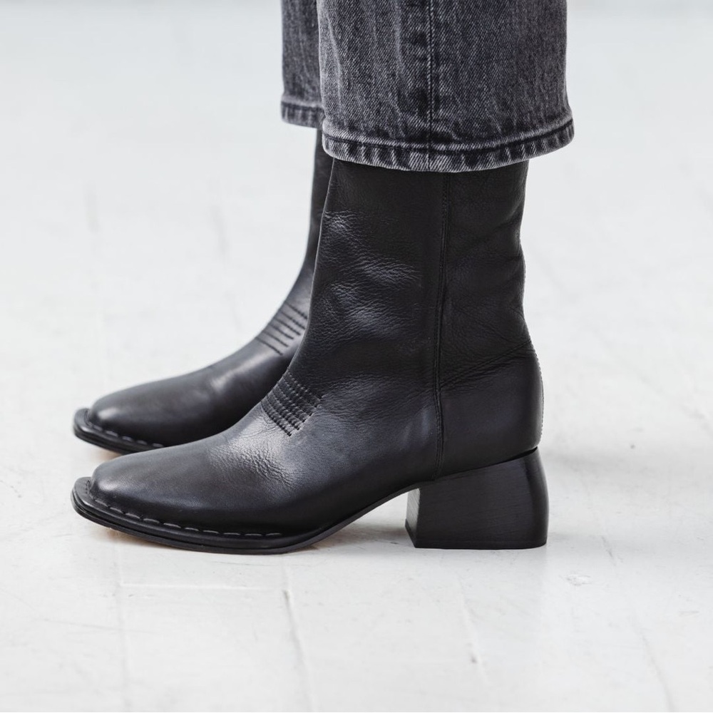 EITHER/OR The West Western Leather Boot in Black